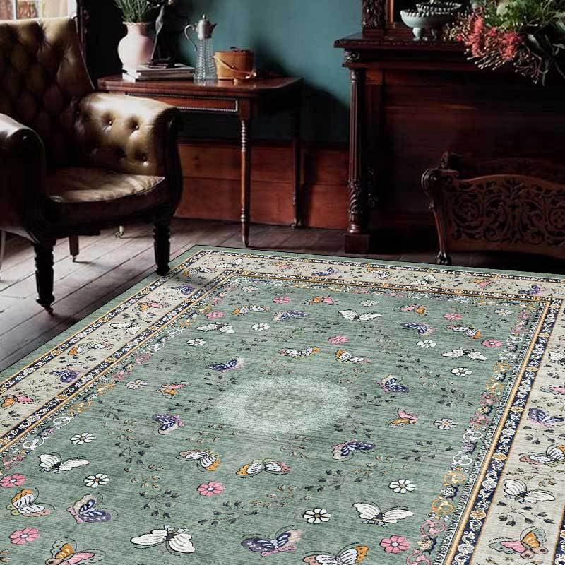 Tapis ethnique floral 70 x 140 cm moderne doux vert jaune