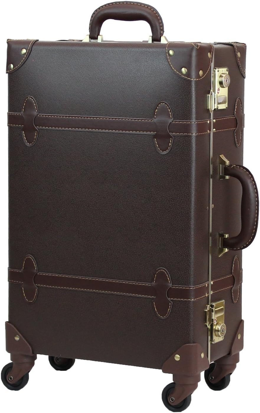 MOIERG Trolley Luggage Vintage suitcase with TSA Lock [71-55052-44](X-Small, Brown × Brown)