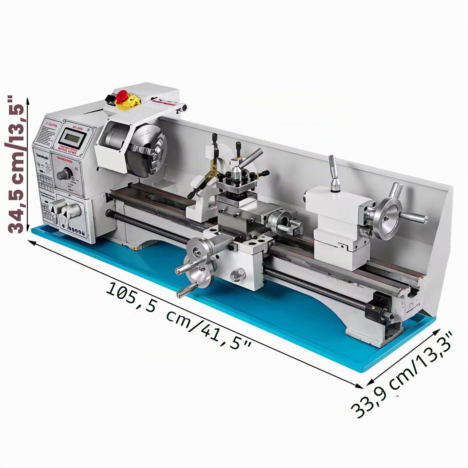 750 W Mini tornio in metallo 200 x 600 mm ad alta precisione tornio parallelo con mandrino a 3 ganasce e velocità del mandrino 50-3000 giri/min per filettatura tornitura foratura