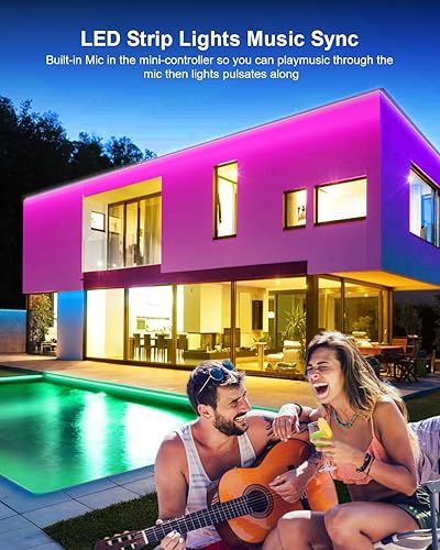 Miniatura 3 de Nexillumi Tira de luces LED impermeables de 300 pies con control remoto, SMD 5050 que cambia de color, sincronización de música, control de