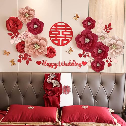 Miniatura 6 de Bluelans Flor de papel crepé hecha a mano flores de papel decoración de pared flores falsas artificiales decoración de pared para el hogar fiesta