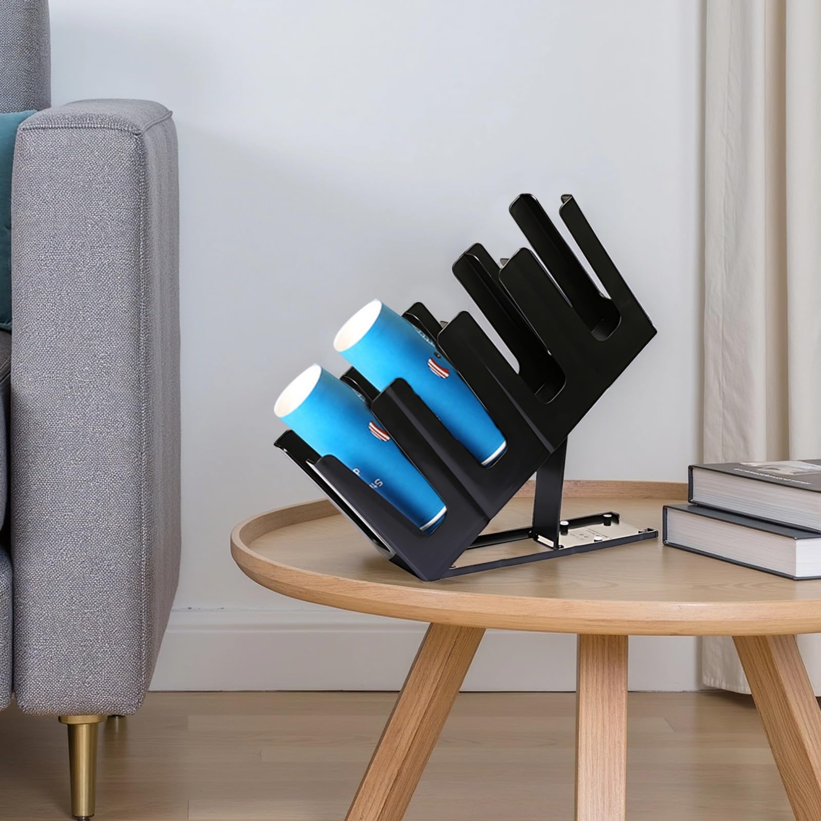 Portavasos de papel para encimera, organizador de tazas y tapas de resina de 4 niveles, almacenamiento de estación de bar de café negro, dispensador de tazas desechable multiusos para tazas, tapas