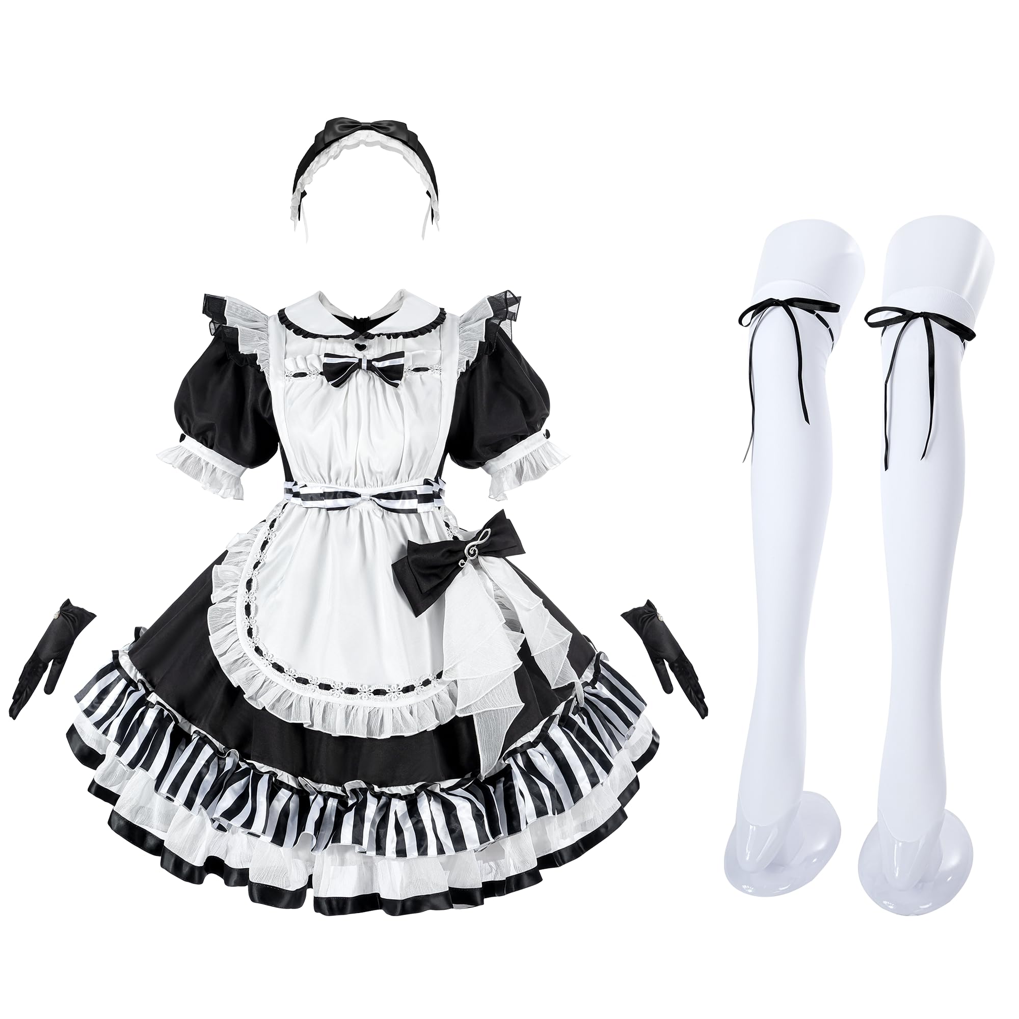 NSPSTT French Maid Outfits for Women with Gloves Headband Stockings - Maid Costume French Maid Dress Fancy Costume for Halloween S