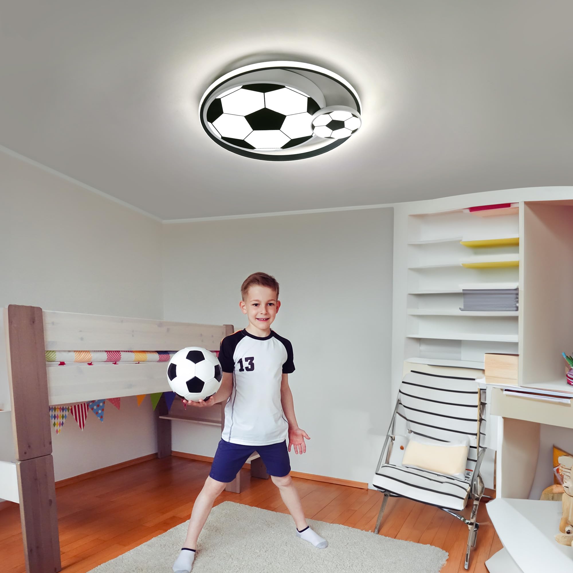 LED Deckenleuchten für Kinder Fußball Deckenlampe Schlafzimmerlampe 3000-6000K Dimmbar Mit Fernbedienung, Nachtlichtfunktion 47W für Kinderzimmerlampe Jugendzimmer Jungen- und Mädchenzimmer 40cm