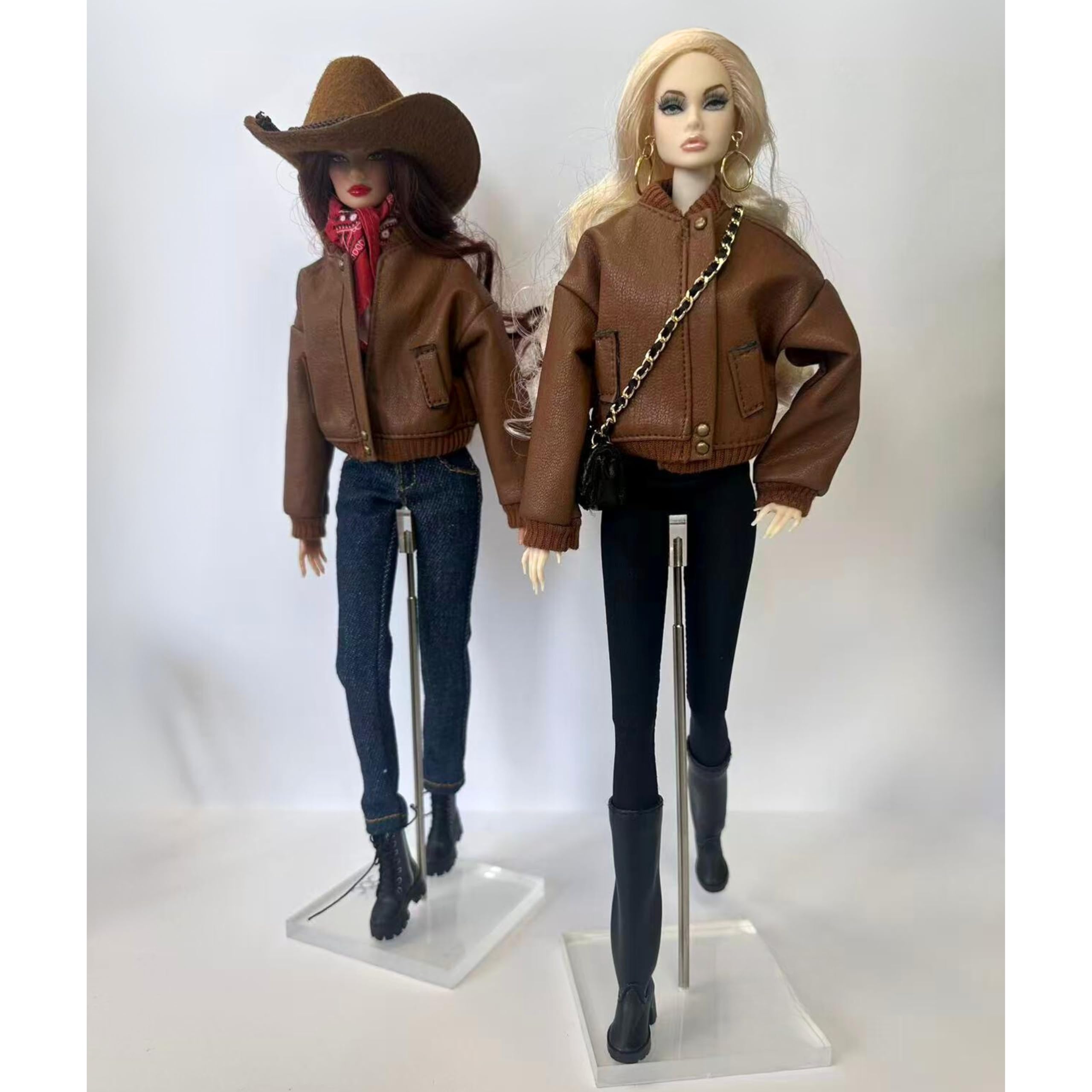 Conjunto de ropa de muñeca de moda, chaqueta de bombardero con botas de combate y bolsa de cadena, para muñecas de 11.5 a 12 pulgadas, BJD 1/6 (chaqueta bomber marrón)