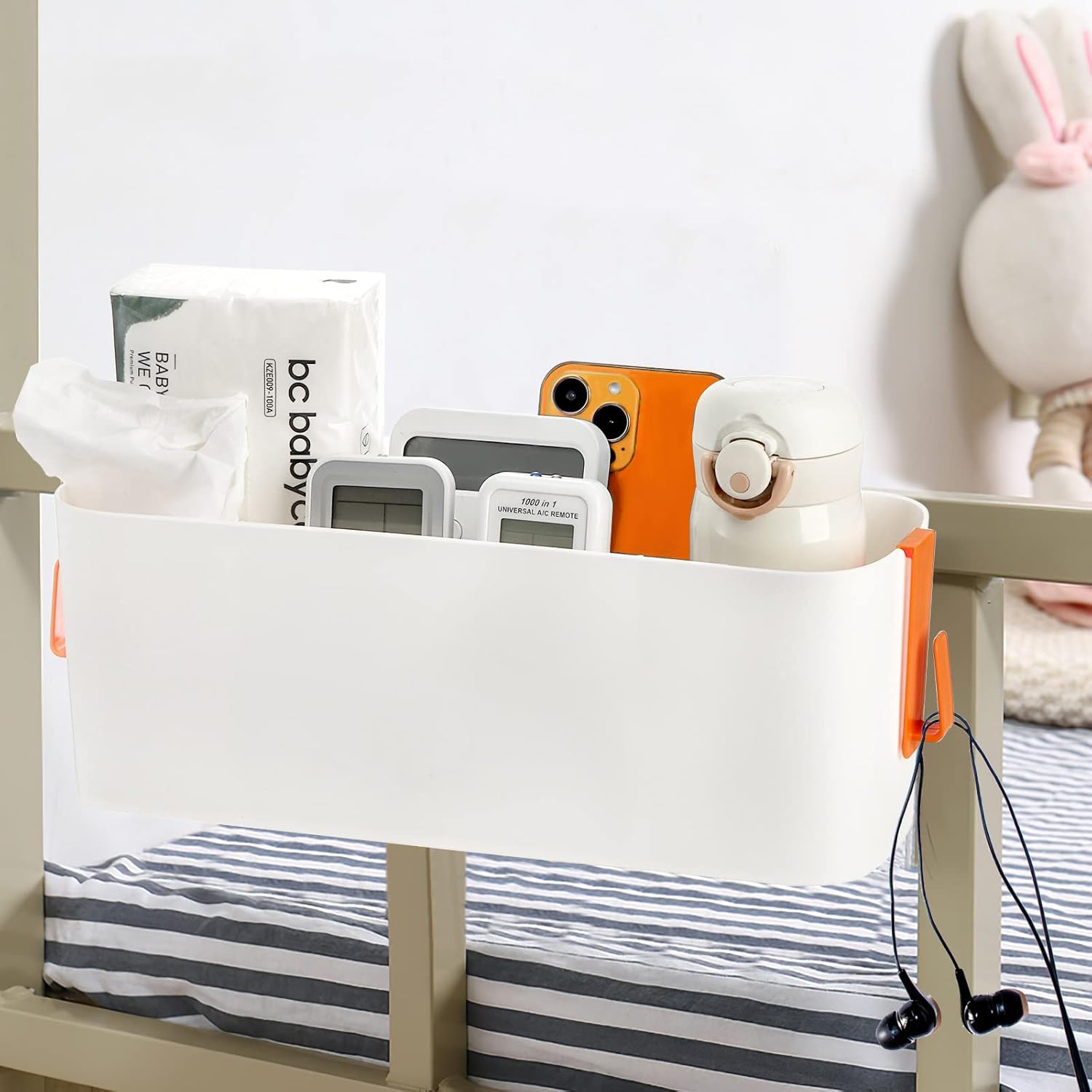 Yopay 2 Pack Bedside Caddy Organizer, Plastic Bunk Bed Shelf, Dorm Bedside Holder, Multi Storage Pocket Holder for Kids Loft Bed Rail Rv Bathroom College with Hook - Image 4