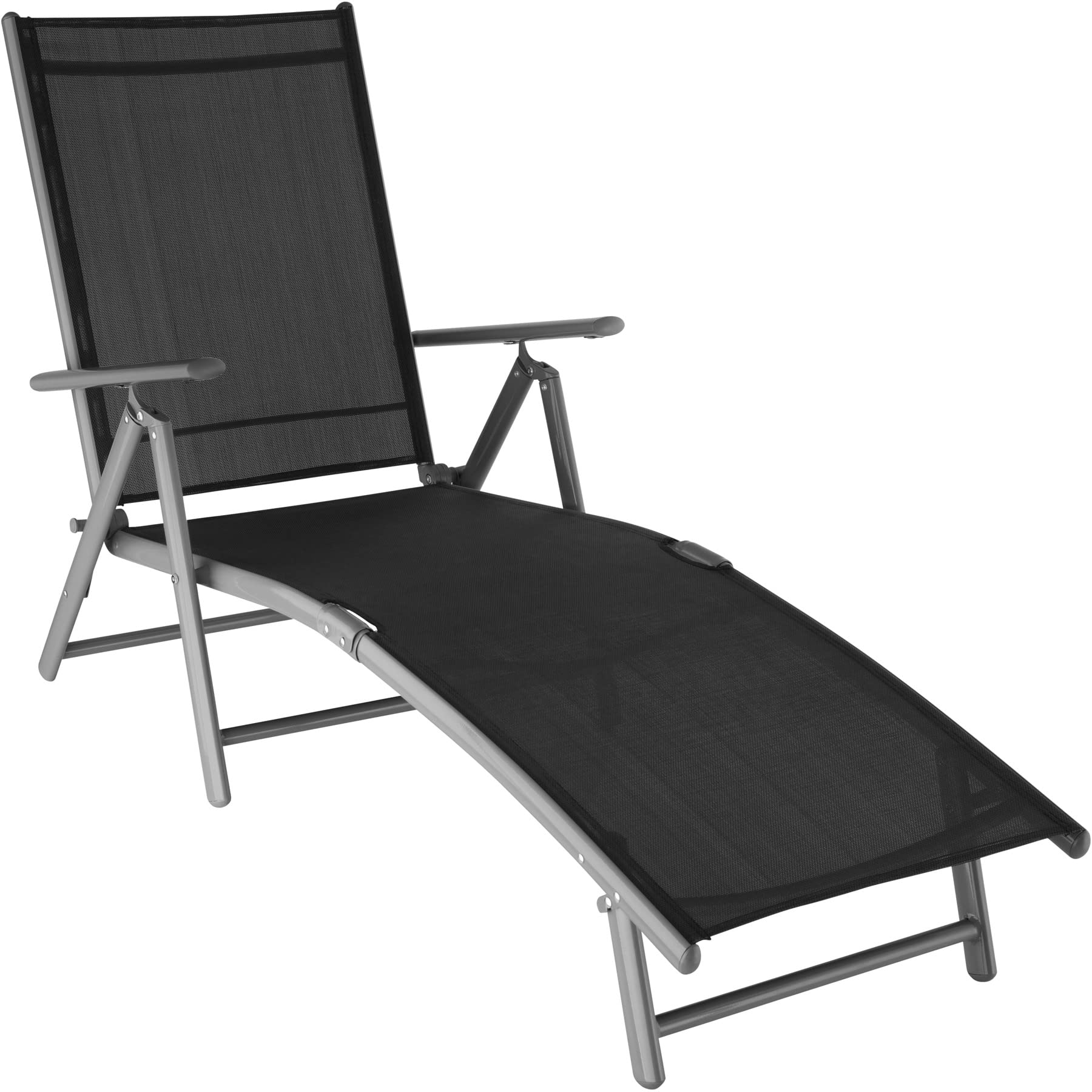 tectake® Lettino Prendisole, Schienale Regolabile, Resistente alle Intemperie, Lettino Pieghevole, Alluminio, Mobile Giardino, Campeggio, Mare, Piscina, Terrazzo, Balcone-Grigio Scuro
