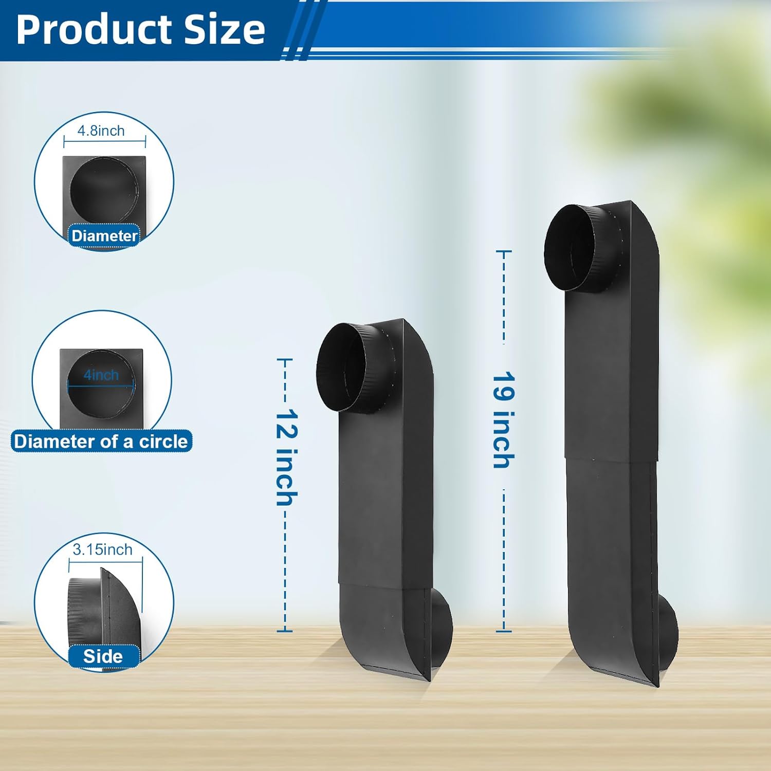 Upgraded Periscope Dryer Vent Kit 12"-19" Adjustable Flat Vent for Tight Spaces – 4 Inch Outlet, Heavy-Duty Black Stainless Steel, Fits Whirlpool/LG/Samsung Gas & Electric Dryers, (Genuine OEM)