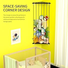 Stuffed Animal Storage Shelf Organizer(Patented) - Corner Stuffed Animal Holder Length Adjustable - Wall Plush Storage for Nursery Playroom Bedroom Kids Room (Space Black, Extra Large)