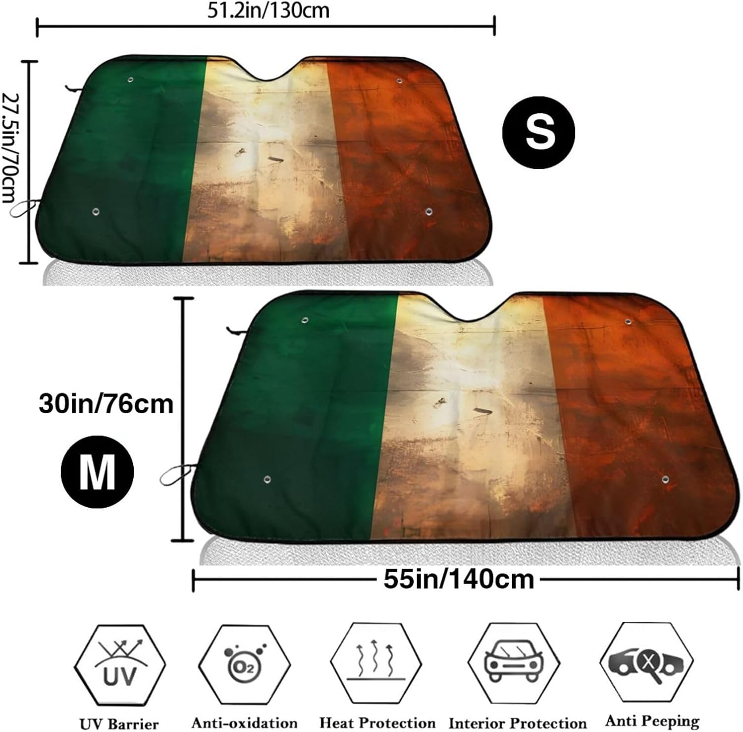 Retro Irish Flag Print Foldable Car Windshield Sun Shade 55x30in image 3