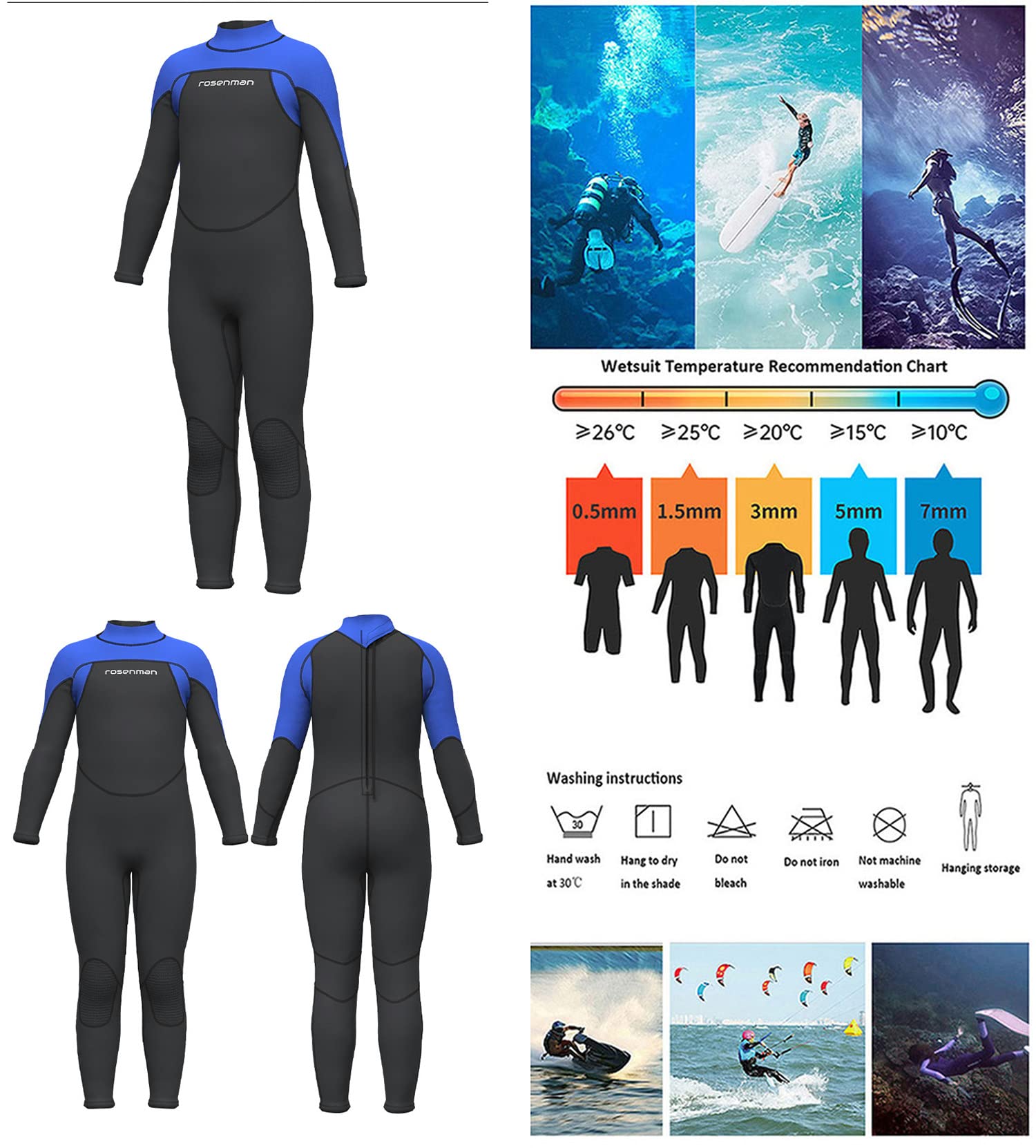 Traje de neopreno para niños de 3 mm de cuerpo completo de neopreno cálido protección solar adolescentes niños niñas cremallera trasera elástico surf snorkel natación traje de buceo