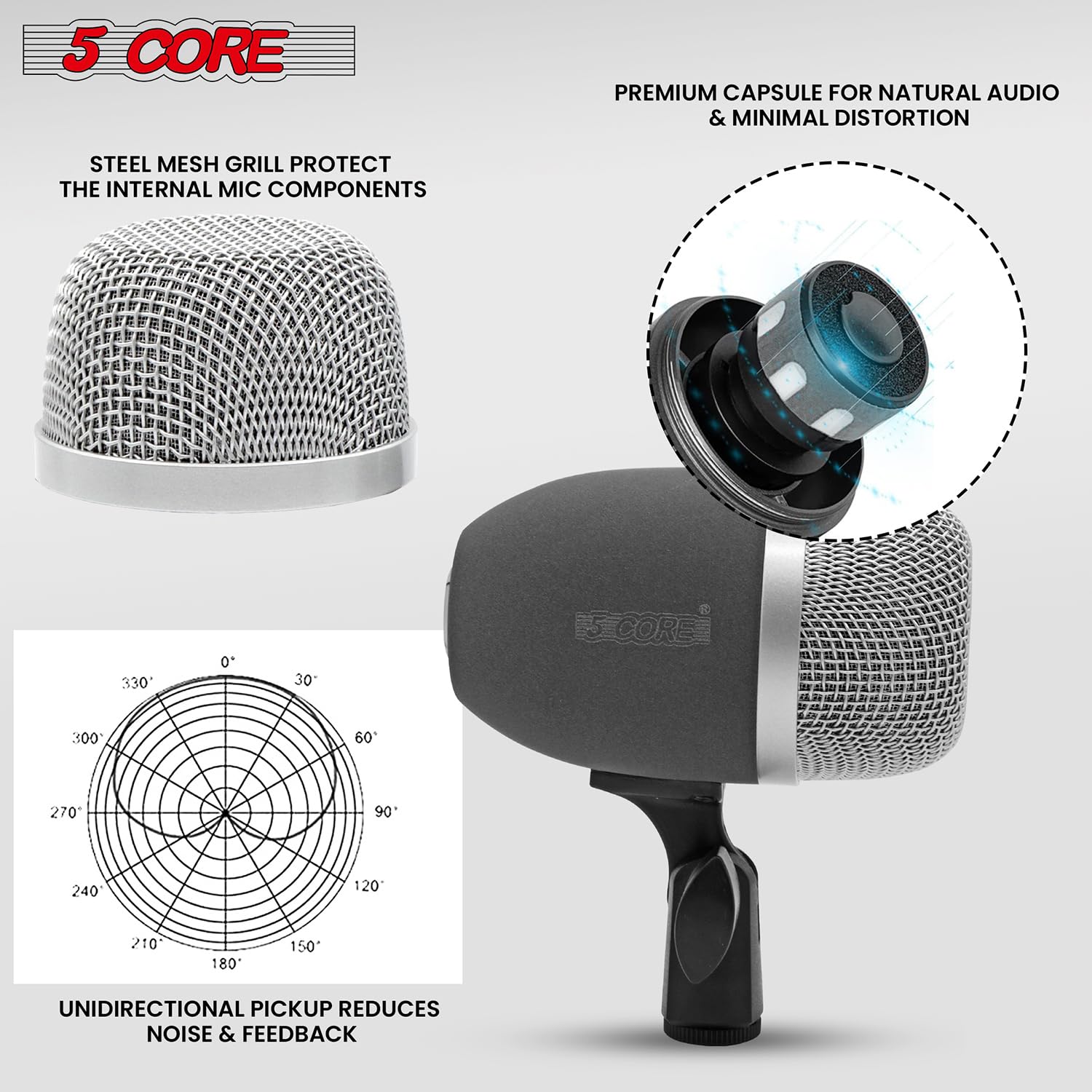 5 CORE Conga Mic Snare Tom Set Professional XLR Cardioid Unidirectional Condenser Instrument Microphone Kit Congo 3XP