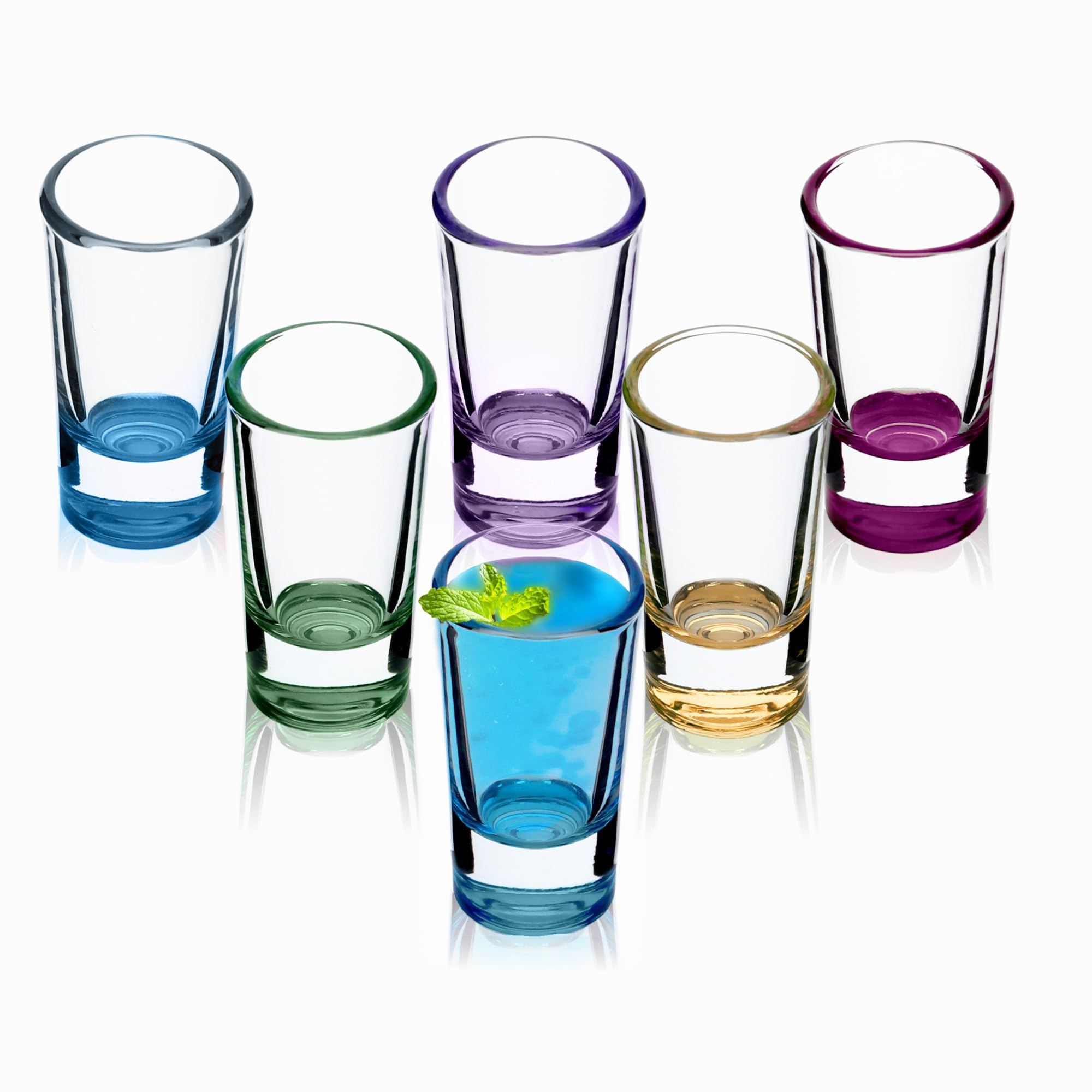 Kadax Multicoloured Shot Glasses 28 Ml, Set Of 6, Small Vodka Glasses With Heavy Base, Coloured Shot Glasses For Tequila, Liquor, Round Glassware Set