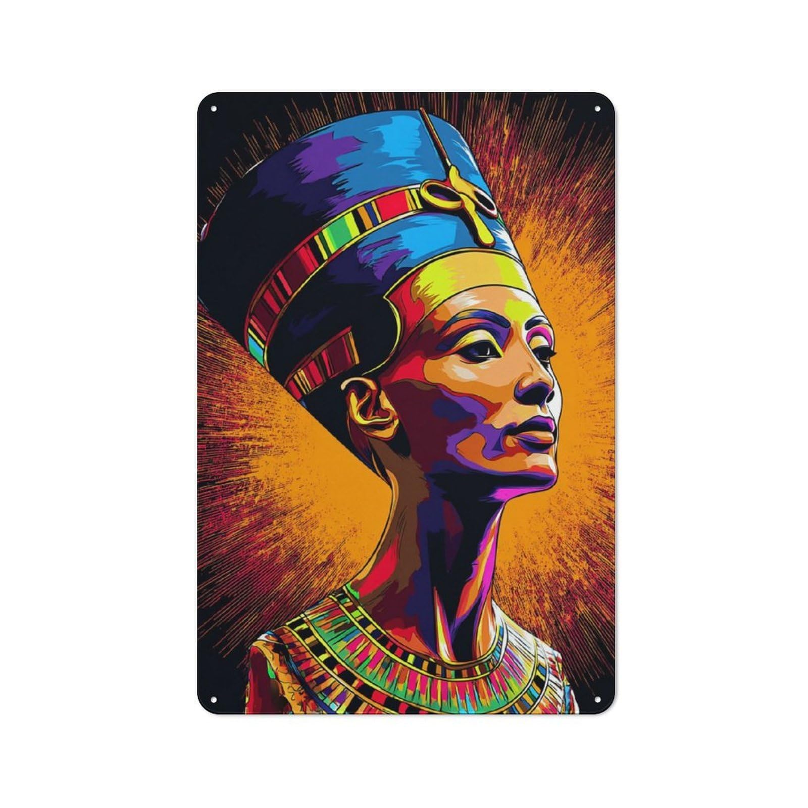 Junmoney Colorful Egyptian Queen Portrait -7 Character Decorative Tin Plaque 30X20cm Featuring Small Space Decor For Bedroom, Kitchen, Office Or Living Room