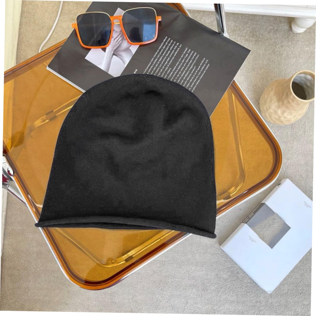 GALPADA Warm Rolled Brim Hat for Men/Women Windproof Outdoor Beanie Hat Soft Polyester Material Comfortable Crochet Beanies h Black