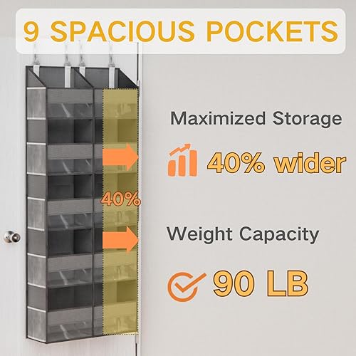 Miniatura 3 de Organizador sobre la puerta con 5 estantes, 9 compartimentos + 10 bolsillos laterales, capacidad de peso de más de 90 libras, organizador resistente