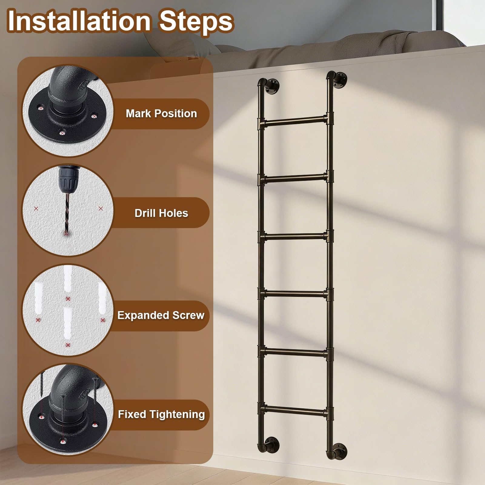 Escalera recta de 6 a 8 pies para apartamentos, sótanos, lofts, dormitorios, bibliotecas, ventanas