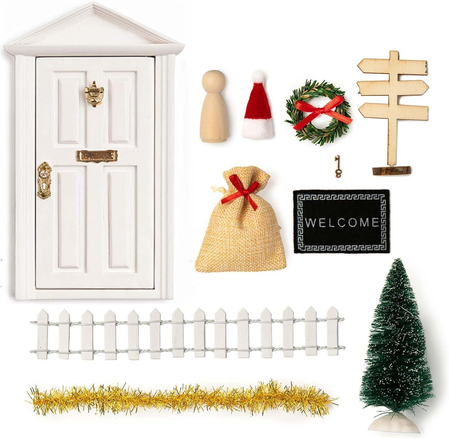 blminiatures 7 inch Wooden Opening Magic Fairy Door/Elf Door for Christmas Santa's Little Elf Door Festive Decoration