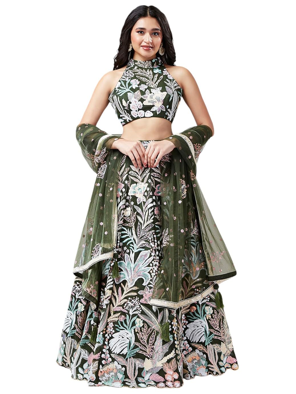 Zeel Clothing Women's Net Sequins Embroidered Soft Net Semi Stitched Lehenga Choli With Dupatta (6032-Green-Wedding-Stylis... - Review, Price and Buying Guide