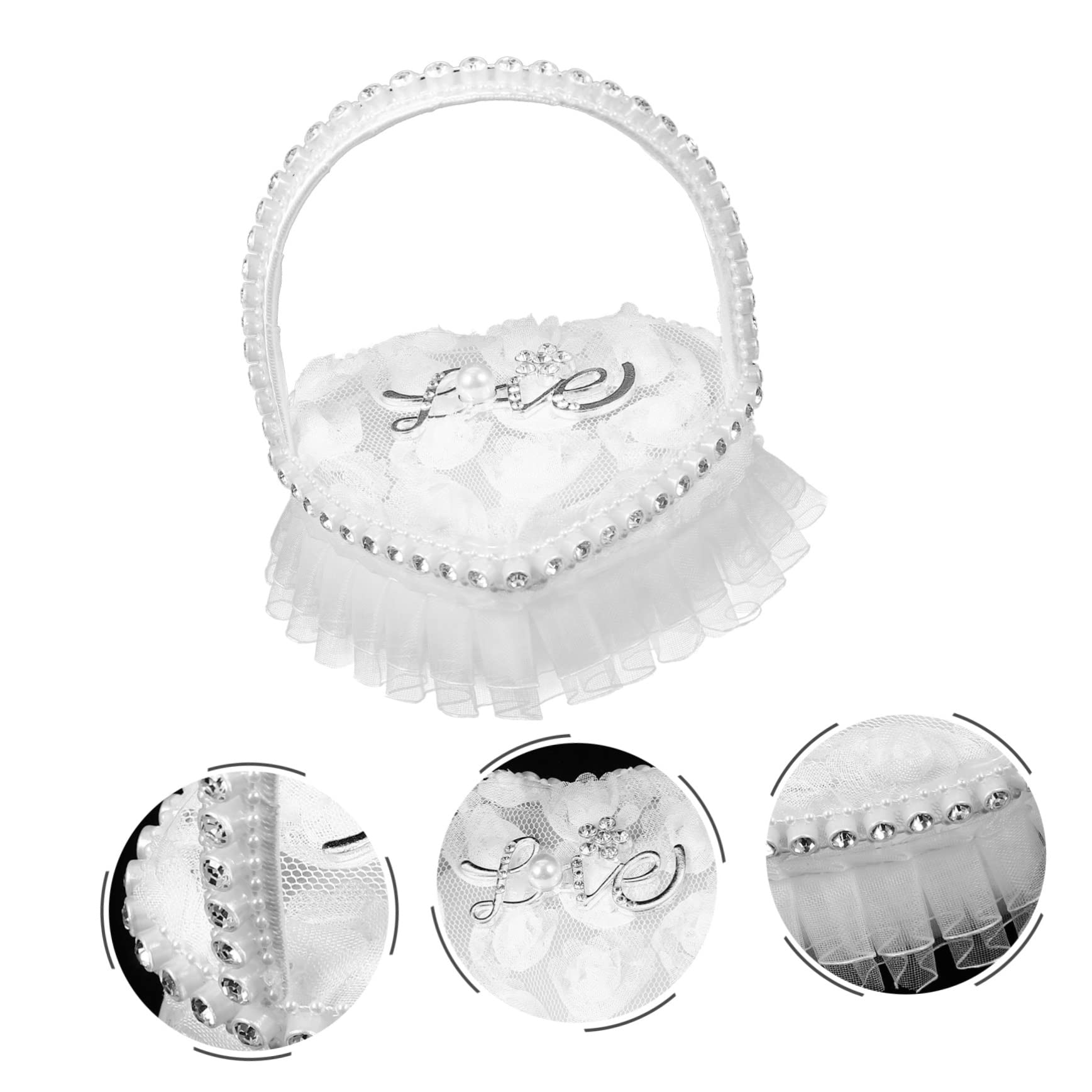 Abaodam 5pezzi Cuscino Portafedi Cuore Con Pizzo Elegante Per Matrimonio Porta Anelli Raso Con Manico Decorazione Nuziale Romantica Accessorio Per Cerimonia Di Fidanzamento