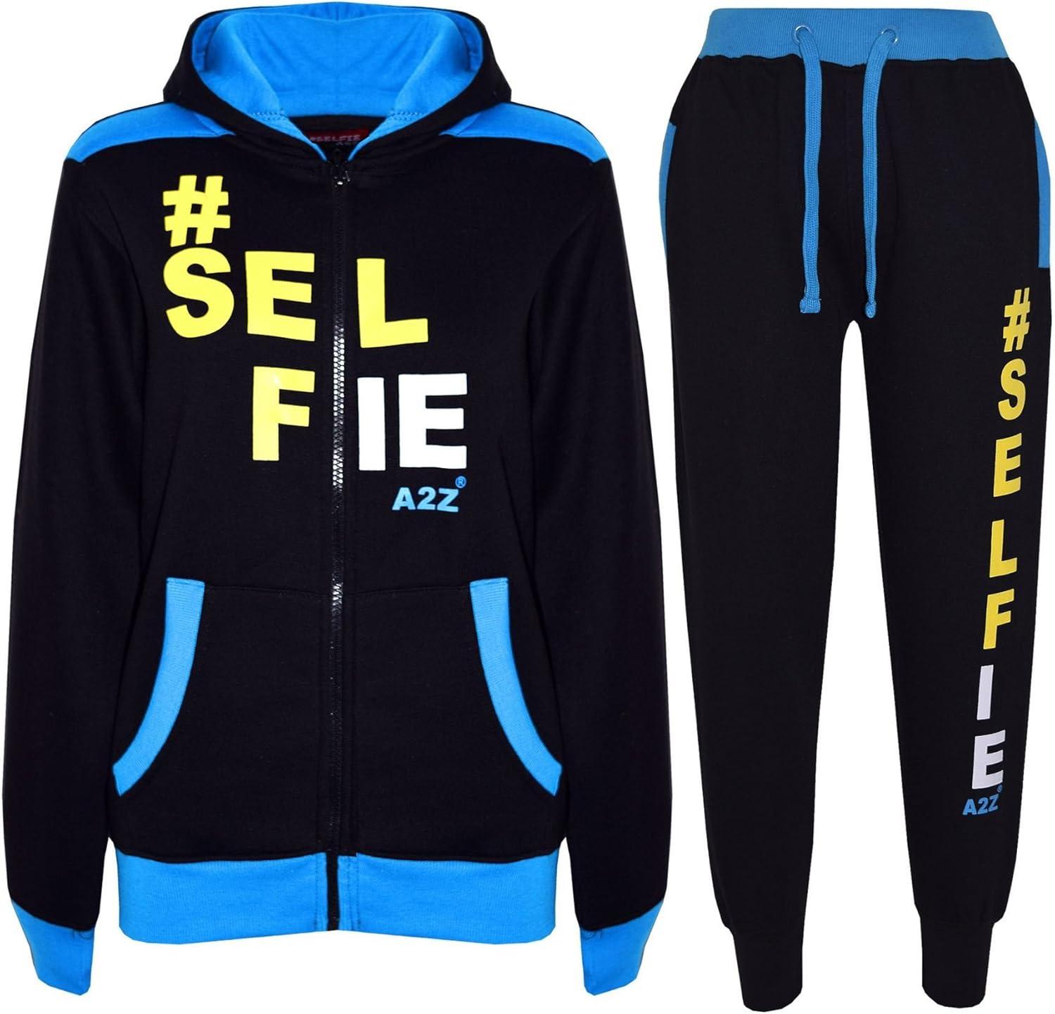 Kids Girls Boys #Selfie Tracksuit Hooded Hoodie Bottom Jog Suit Joggers 7-13 Yrs