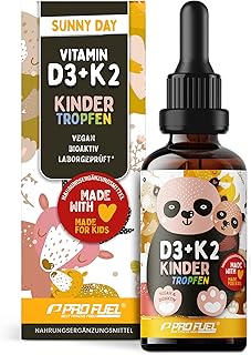 Vitamin D3 + K2 KINDER Tropfen 1000x für 333 Tage - mit 650 IE Vitamin D3 + 20 µg bioaktives Vitamin K2 MK7 (Pharmaquinone®) - Immunsystem & Knochen - laborgeprüft mit Zertifikat - 100% vegan