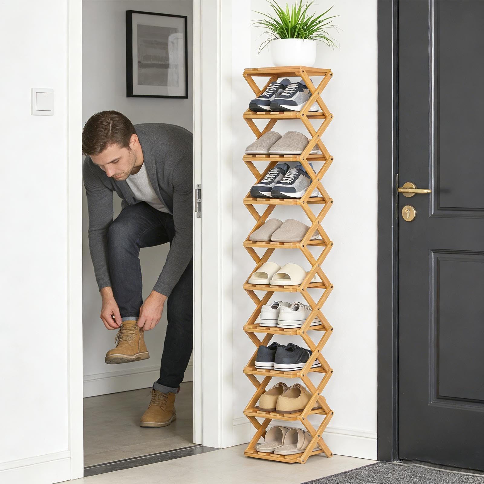 Zapatero de 165 x 25 x 25 cm, Organizador Vertical de Zapatos Alto para Espacios pequeños, Organizador de Zapatos Plegable Alto y Estrecho, para Sala de Estar, Pasillo, Armario, Dormitorio.