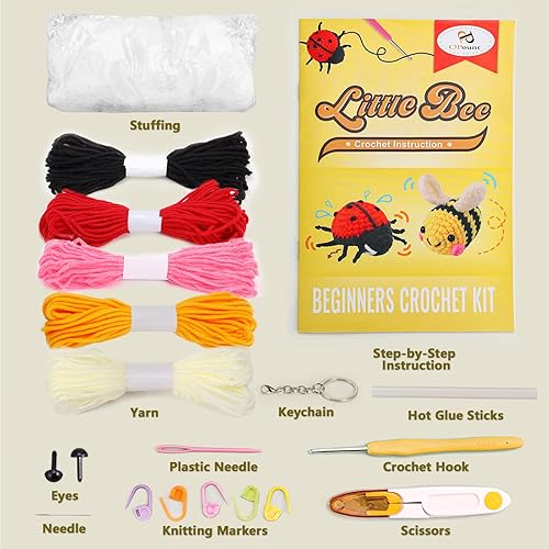 Miniatura 3 de PP OPOUNT Kit completo de ganchillo para principiantes, linda abeja y mariquita, paquete de inicio para adultos y niños, incluye instrucciones paso