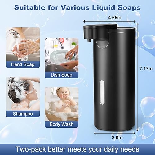 Miniatura 6 de Paquete de 2 dispensadores automáticos de jabón líquido, dispensador de jabón de acero inoxidable de 12 onzas  11.5 fl oz sin contacto, bomba con