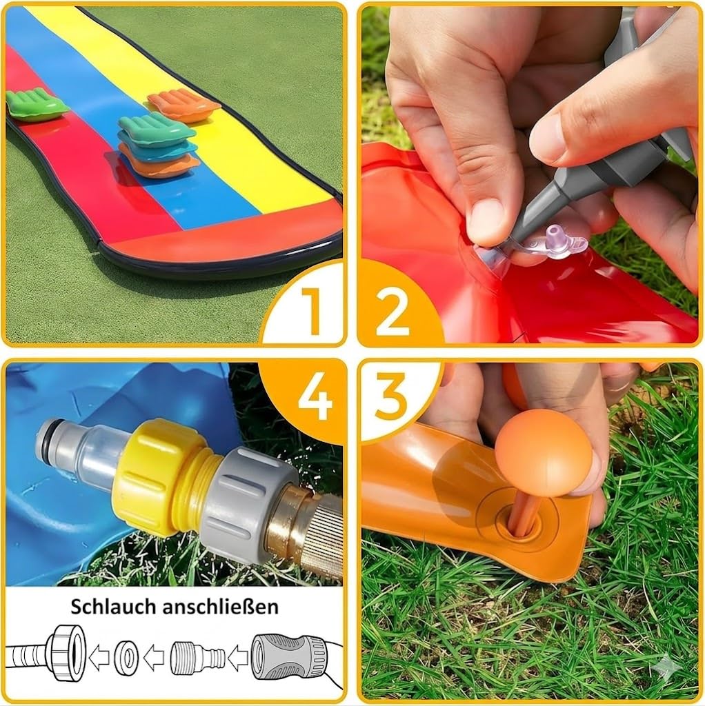 Generisch Wasserrutsche Garten für Kinder, 488x208cm Dreispurige Rutschbahn mit 3 Bodyboards, Wasserbahn mit Sprinkler, Sommer Wasserspielzeug