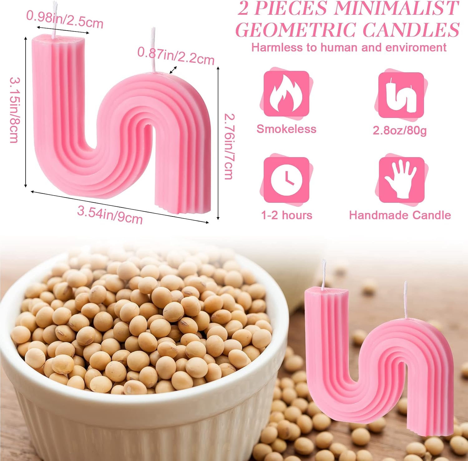 Tondiamo 2 Pcs Aesthetic Candles Twist Cool S Shape Candles, Light Pink image 2
