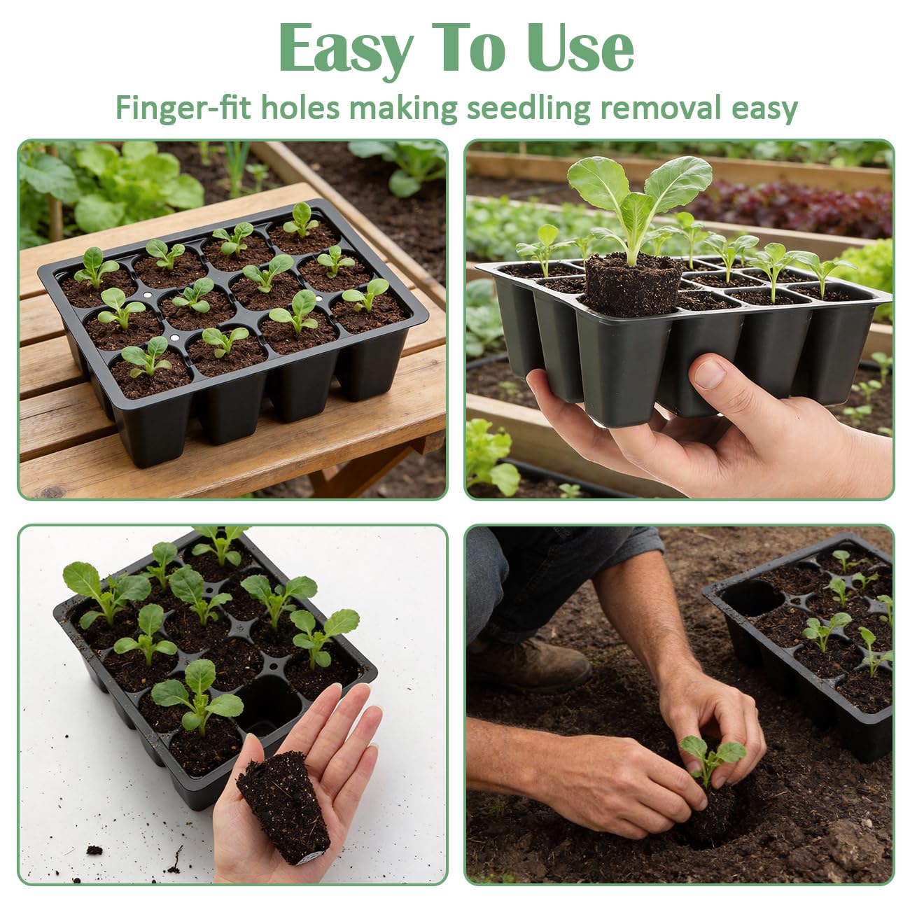 RooTrimmer Lot de 60 plateaux de démarrage de graines réutilisables à 12 cellules avec grands trous de drainage pour la germination des graines, faciles à rempoter, compatibles avec les plateaux plats