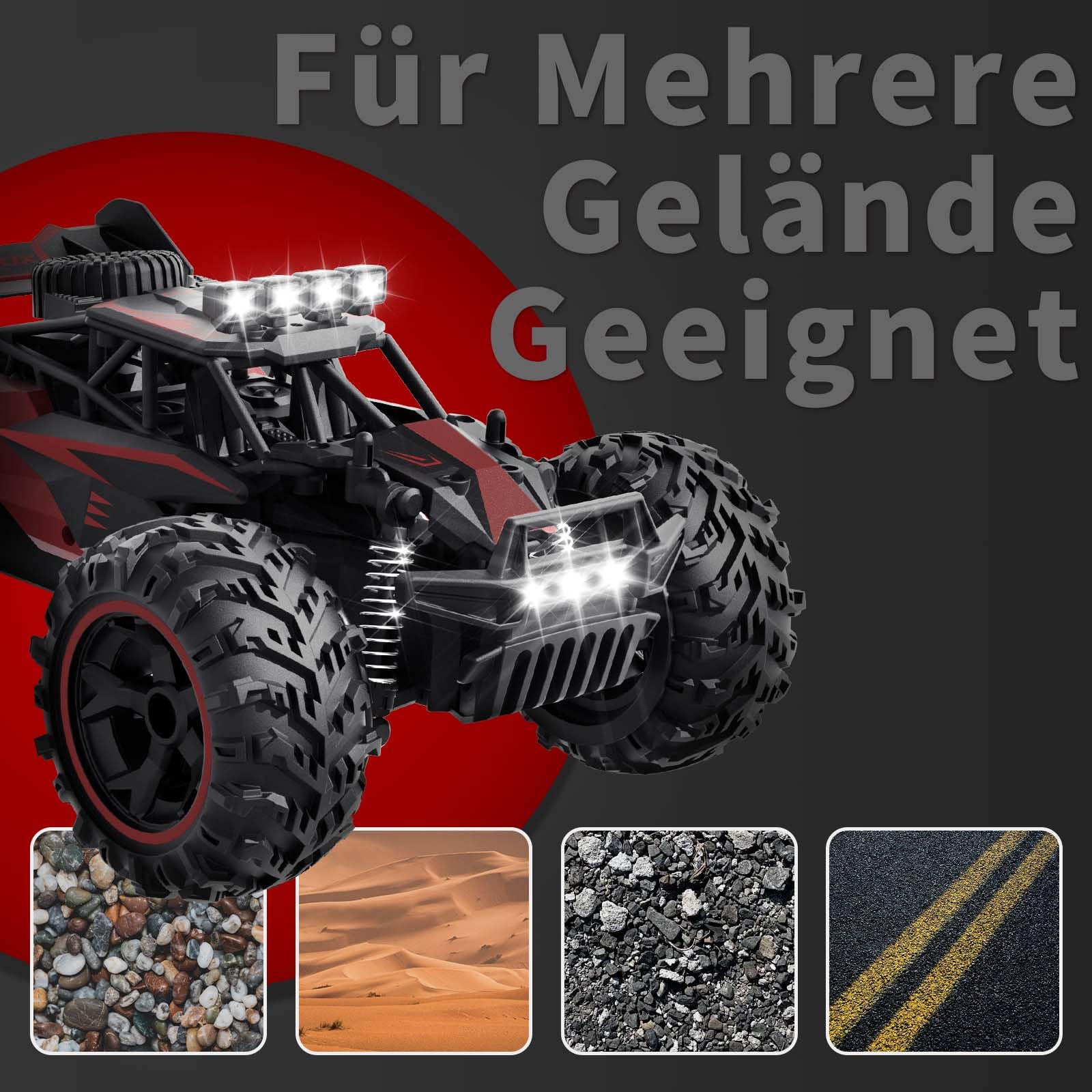 Carox ferngesteuertes Auto 2.4 GHz 25 km/h RC Auto 1:18 Off Road Monstertruck mit Scheinwerfer