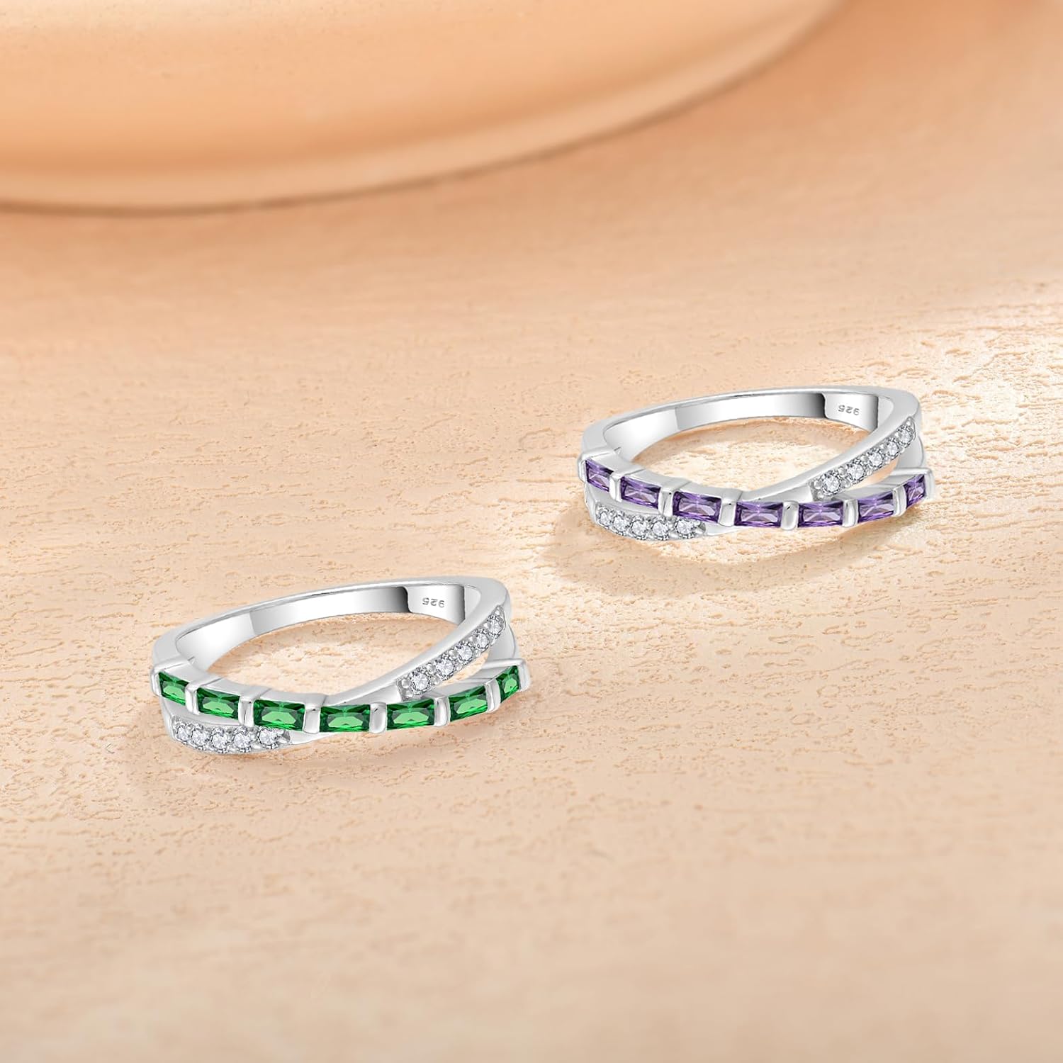 925 Sterling Silver Stackable Rings for Women Cross Line Wedding Band Promise Engagement Anniversary Half Eternity Ring Birthstone Jewelry Gifts for Women Size 5-10 - Image 5