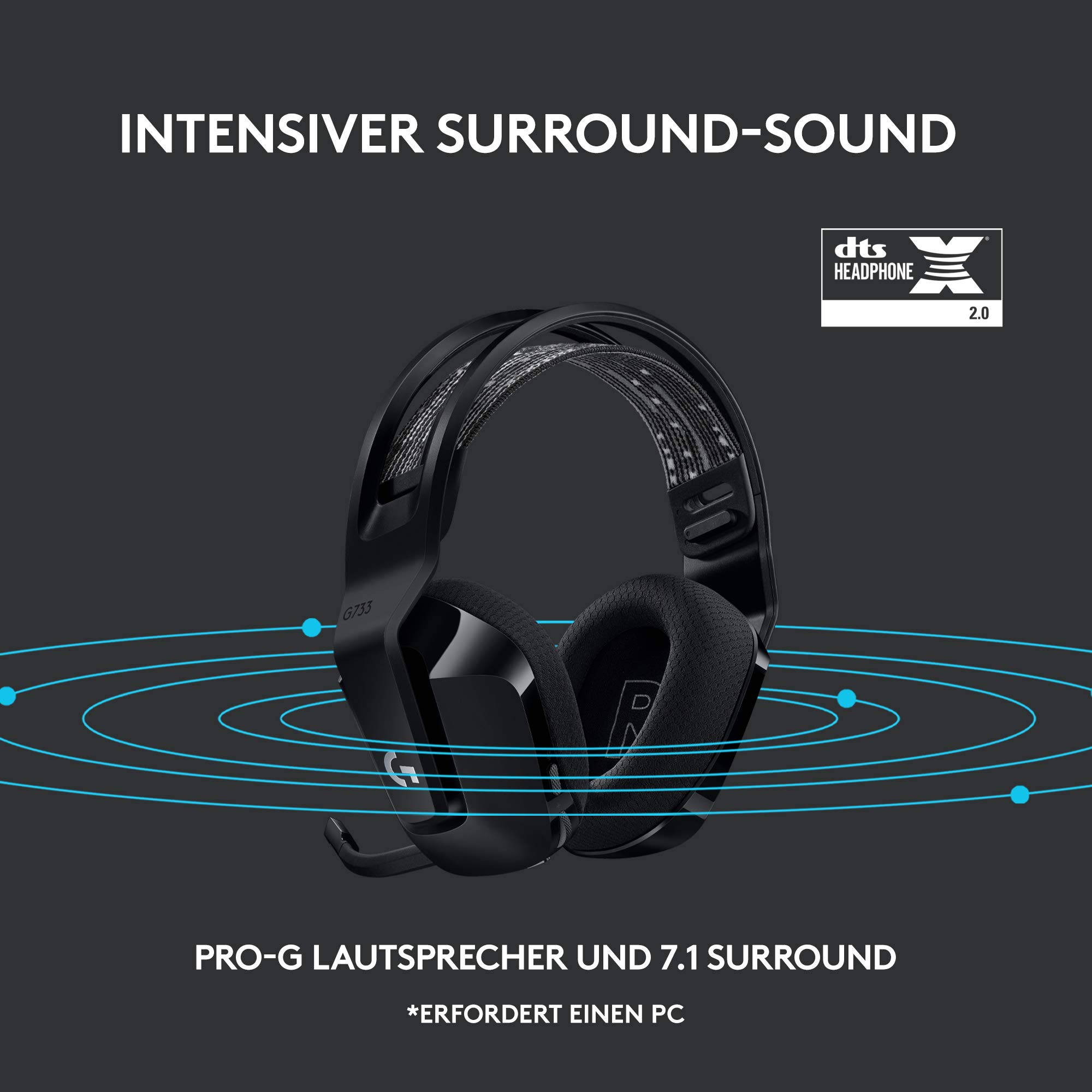 Logitech G G733 Lightspeed Headsets Schwarz