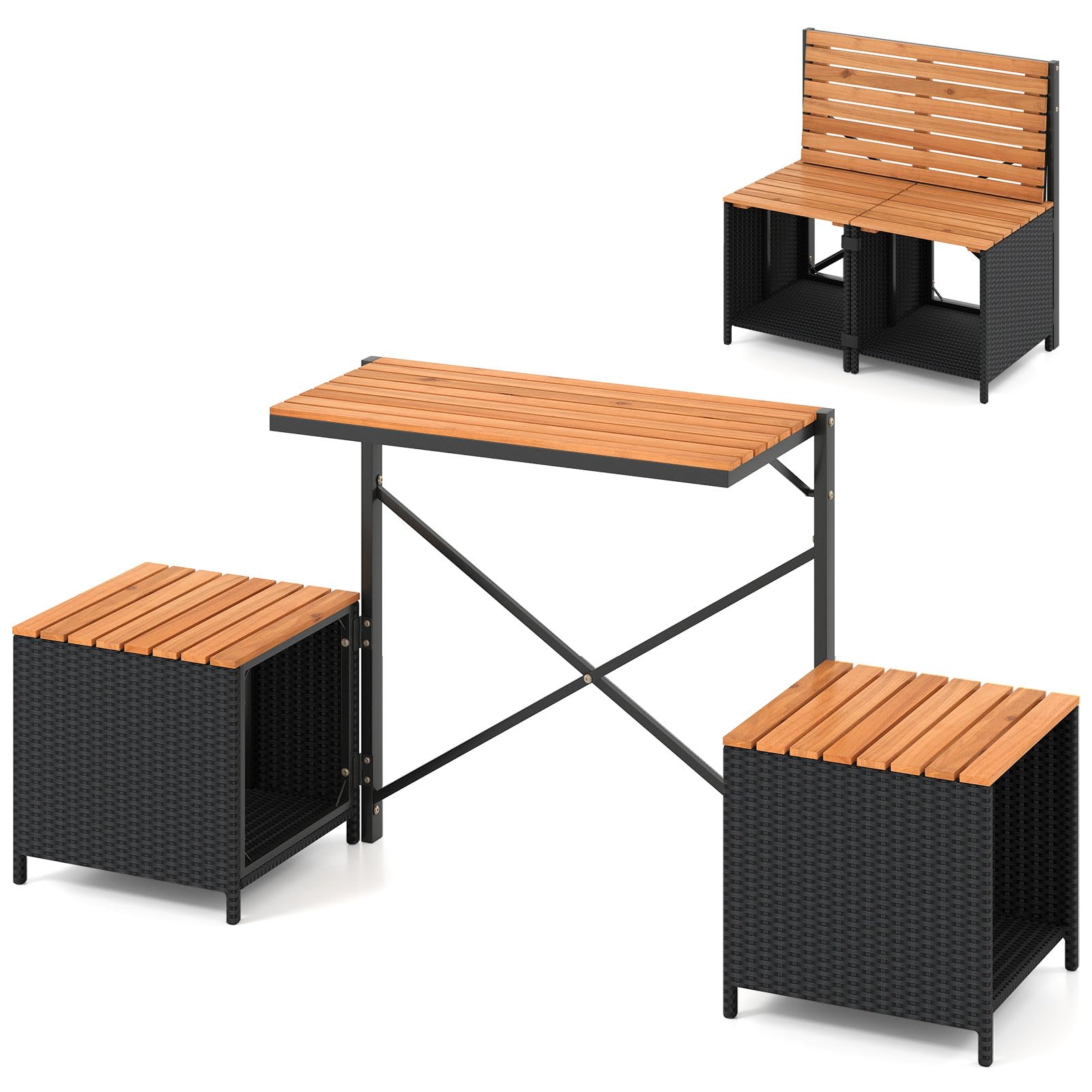 FANTASK 2 in 1 Gartenbank, wandelbarer Outdoor-Bank & Picknicktisch, Balkonmöbel Kleiner, Balkonset Sitzgruppe für Garten, Terrasse