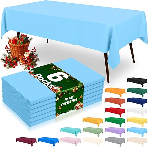 Miniatura 1 de misaya Paquete de 6 manteles desechables, 54 x 108 pulgadas, mantel de plástico impermeable y rectangular, para picnic, cumpleaños, fiesta, color