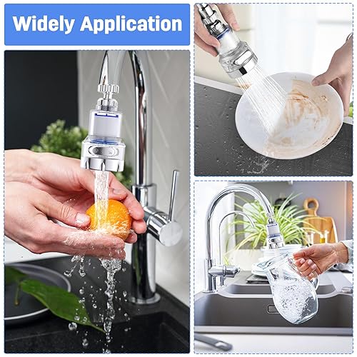 Miniatura 7 de Paquete de 3 grifos de filtro de agua para fregadero, filtro universal giratorio de 360 para fregadero de cocina, 3 modos de filtro de grifo de