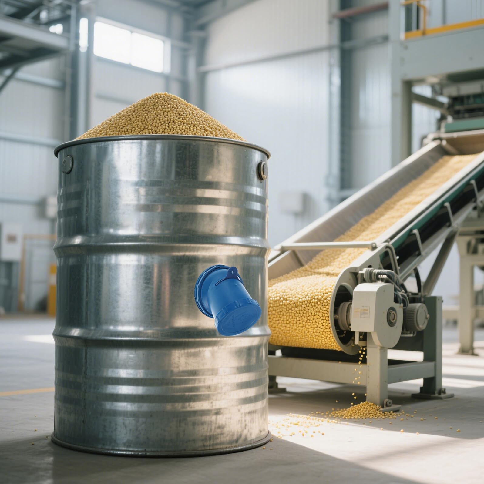 iplusmile Vanne de Déchargement de Fût de Stockage de Céréales en Plastique Bleu, Grosse Capacité, Facile à Entretenir, Sortie pour Silo à Grain et Riz