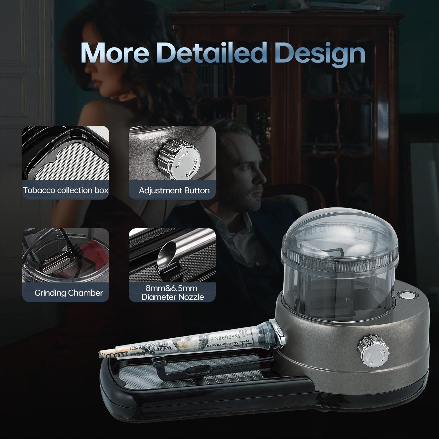 Cigarette Rolling Machine Joint Roller - Pre Roll Machine, Tobacco Grinder Electric, for Rolling Papers and Cigarette Tubes, Automatic Roller