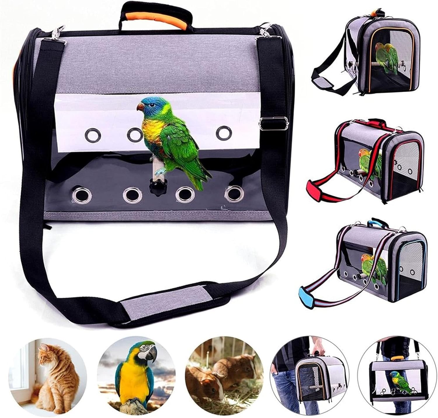 Portable Transparent Bird Carrier, Breathable Outdoor Bird Travel Cage, Lightweight Sightseeing Pet Carrier for Birds, Cats, and Small Animals (Blue)