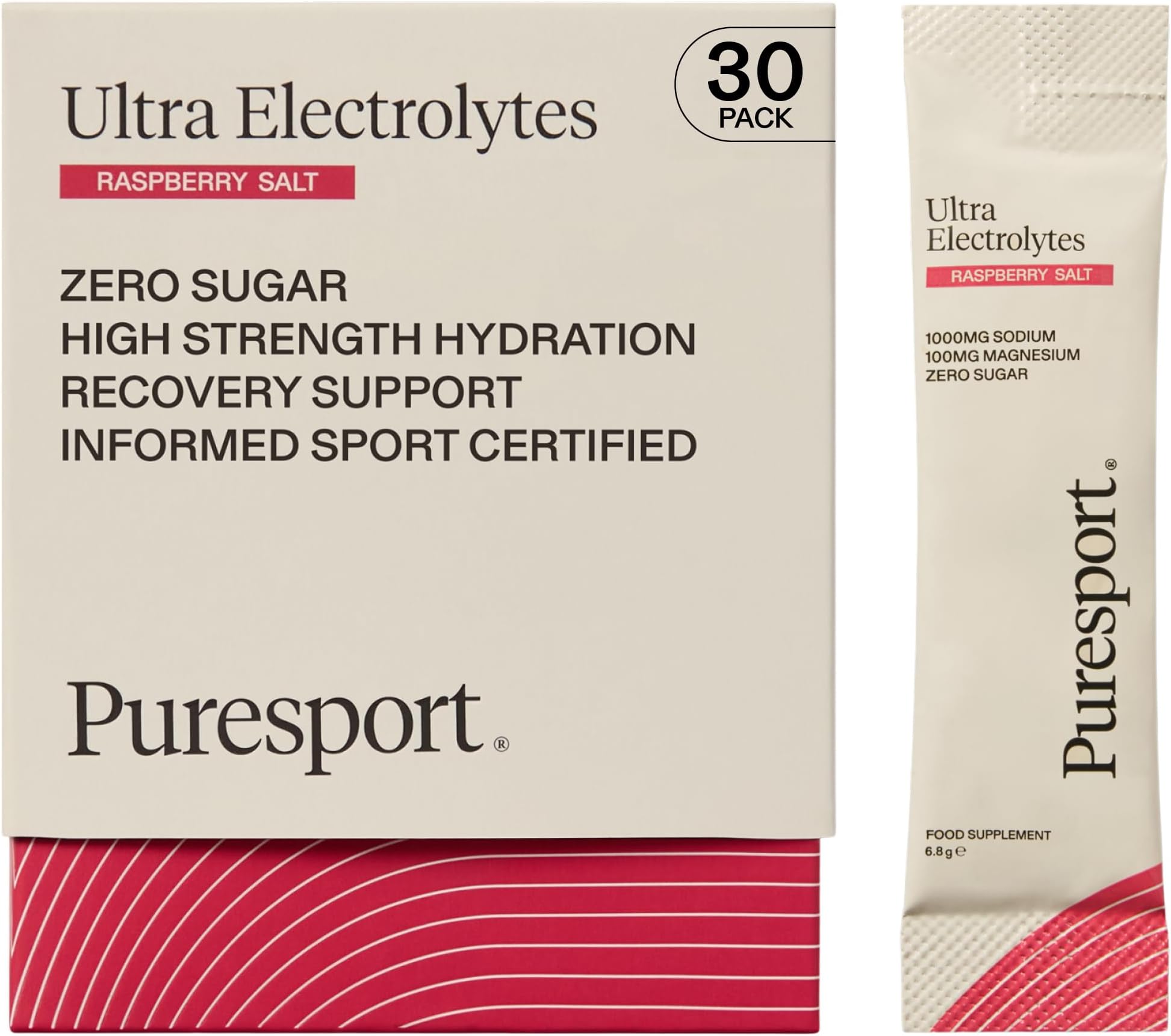Puresport Ultra Electrolytes Hydration Raspberry Salt Sachets (30 Pack), High Performance Sugar Free Electrolytes Powder, 1000mg Sodium, Optimise Hydration & Support Muscles, Travel-Friendly Format