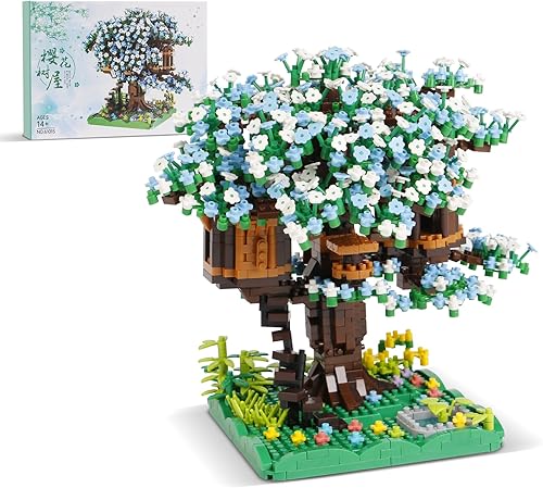 Juego de construcción de 2008 piezas de microbloques de cerezo bonsái, creativa y exquisita casa de árbol Sakura (no compatible con Lego, nuevo