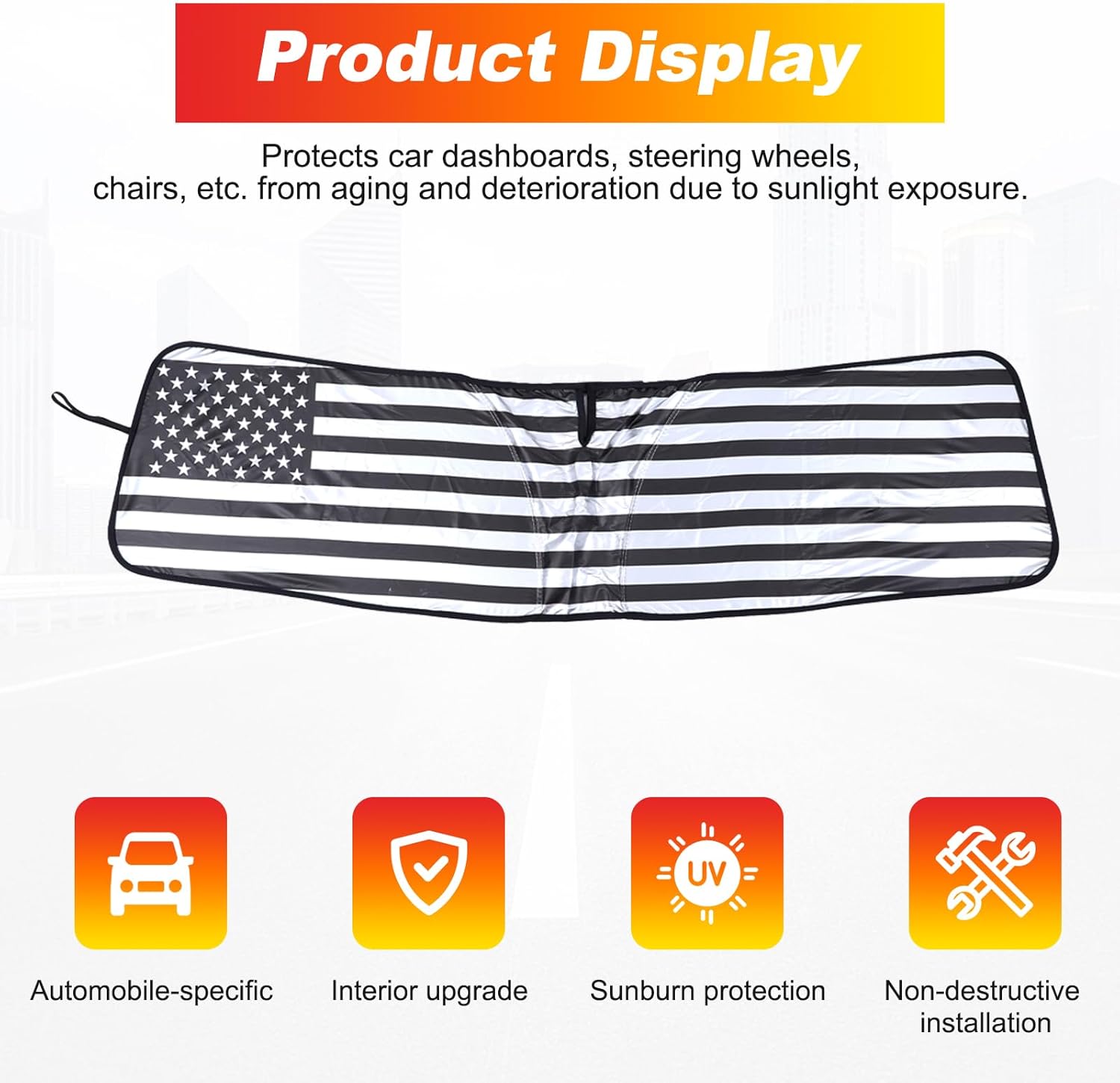 for Hummer EV Accessories Windshield Sun Shade American Flag Foldable Insulation Block UV Rays and Sun Heat Easy to Install&Store Sunshade for Hummer EV SUV Pickup Truck 2022-2024 2025 2026