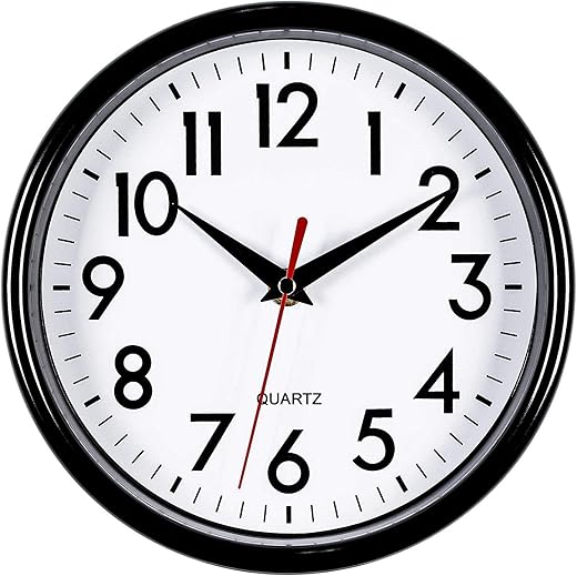 Bernhard Products Black Wall Clock 8 Silent Non-Ticking Quality Quartz Battery Operated Small Clock for Home/Office/Kitchen/Classroom/Bedroom Easy to Read