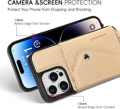 LUCKYCOIN iPhone 14 Pro用本革クロスボディウォレット電話ケース