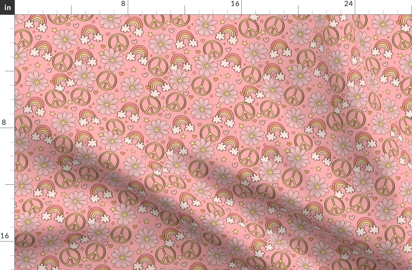 Spoonflower Fabric - Psychedelic Whimsical Groovy Pink Peace Sign Floral Rainbow Cute 60S Printed on Organic Cotton Sateen Fabric by The Yard - Sewing Quilting Apparel Home Decor