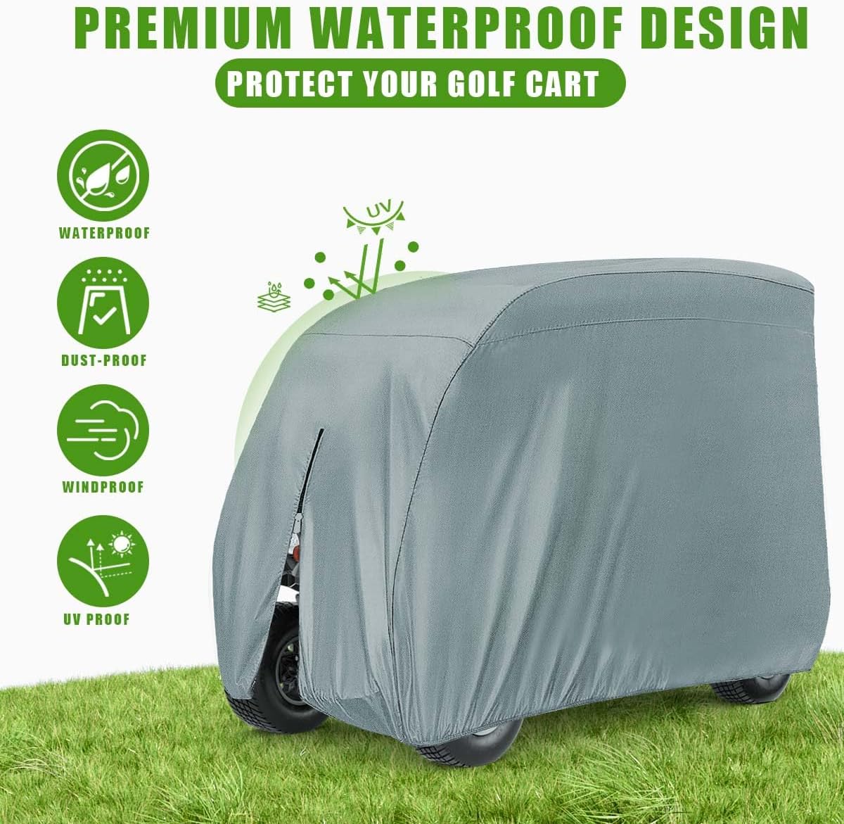 KISEER 4 Passenger 420D Waterproof Golf Cart Cover fits EZ GO Club Car Yamaha, Sunproof Dustproof