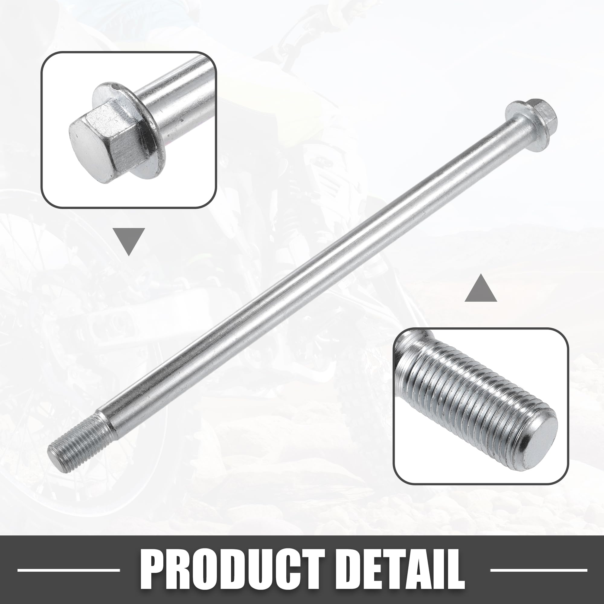 A ABSOPRO Asse anteriore posteriore con boccola e bullone a vite M14 258mm per moto da cross, scooter, ATV, asse ruota in lega d'acciaio tonalità argento
