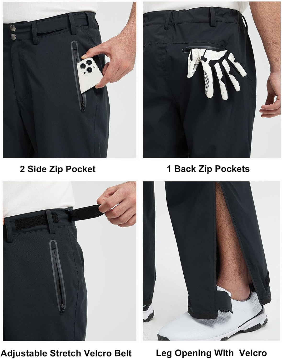 Men's Golf Pants Waterproof Comfort-Fit Rain Pants Lightweight Breathable Hiking Pants with Pockets - Image 4